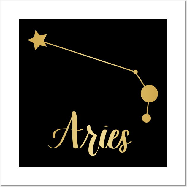 Aries Zodiac Constellation in Gold - Black Wall Art by Kelly Gigi